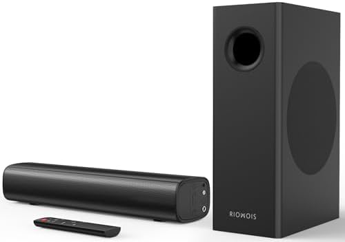 Sound Bars for Smart TV with Subwoofer, 2.1 Deep Bass Small Soundbar Home Theater Surround System Speaker with 4 Inch Subwoofer, Bluetooth/Optical/AUX Connection, Compact Soundbar for TV