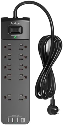 Power Strip - Addtam Surge Protector with 10 Outlets and 4 USB Ports, 6 Feet Extension Cord with Flat Plug, 2700 Joules, ETL Listed, Black