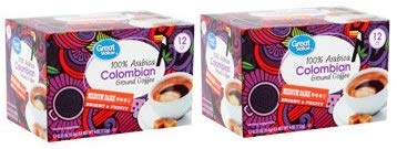 Great Value 100% Arabica Colombian Medium Dark Ground Coffee Pods, 0.33 oz, 12 count (Pack of 2)