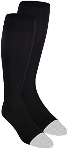 NuVein Medical Compression Stockings, 15-20 mmHg Support for Women & Men, Knee Length, Open Toe, Black, Large