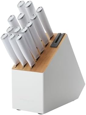 KitchenAid Classic Slim Knife Block Set with Built-In Knife Sharpener, High Carbon Stainless Steel Kitchen Knives, Sharp Kitchen Knife Set with Block, 14-Piece, White