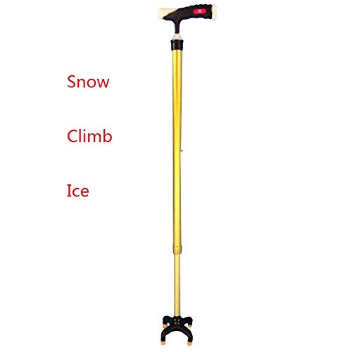 M-GYG Anti-Skid Crutch with Metal 4-Prong Retractable Ice Cane Tips Strong Trekking Pole Walking Stick for Mountain Climbing Snow Ice Surface