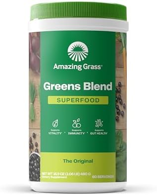 Amazing Grass Greens Superfood Powder: Greens Powder with Digestive Enzymes & Probiotics, Organic Spirulina, Chlorella, and Beet Root Powder, Original, 60 Servings