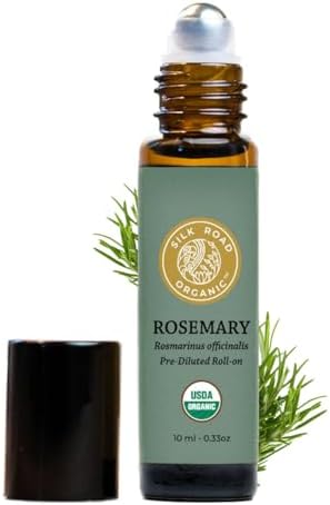 Organic Rosemary Essential Oil & Jojoba Roll On, 100% Pure USDA Certified Aromatherapy to Repair & Grow Hair, Improve Memory & Focus - 10 ml Roller by Silk Road Organic