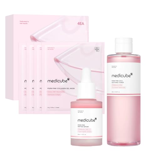 medicube Salmon DNA PDRN Pink Trio Set: Salmon DNA PDRN Pink Peptide Serum and Salmon DNA PDRN Pink CICA Soothing Toner and Salmon DNA PDRN pink collagen jelly gel mask (4ea)
