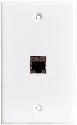 Single Gang Ethernet CAT7 Wall Plate Female to Female - 1 Port Shielded Network CAT 7 RJ45 Keystone Jack Outlet Wallplate for CAT8/CAT7/CAT6 Cables - White