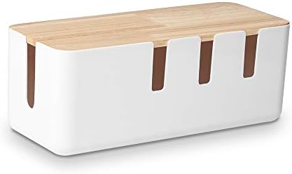 Cable Management Box by Baskiss, 12x5x4.5 inches, Wood Lid, Wire Organizer for Desk TV Computer USB Hub System to Cover and Hide & Power Strips & Cords