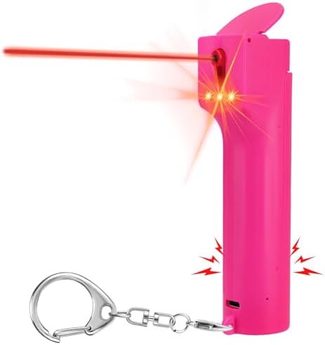 3-in-1 Self Defence Alarm with Pepper Spray for Women, Max Strength Pepper Gel & 130 dB Siren & Red Strobe Lights, Flip-top Safety Cap & UV Marking DYE, Spray Canister Replaceable