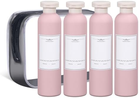 8.8 oz Plastic Travel Refillable Shampoo Bottles, Plastic Empty Plastic Squeeze Bottles with Flip Cap, Travel Containers for Shampoo and Conditioner for Lotion, Cream and Liquids (4 Pcs
