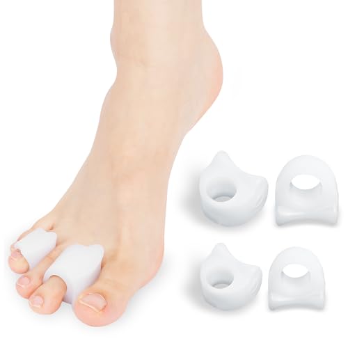 Toe Spacers for Women & Men - 4 Pcs Gel Toe Separators With 2 Sizes for Hammertoe,Overlapping Toes,Soft Comfortable Bunion Corrector for Foot Pain Relief (White,2 L & 2 M)