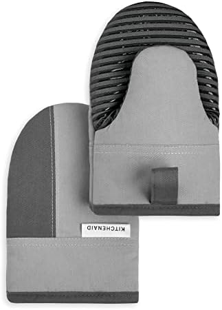 KitchenAid Beacon Two-Tone Non-Slip Mini Oven Mitt Set, Cool Grey/Frost Grey, 5.5"x8", 2 Piece