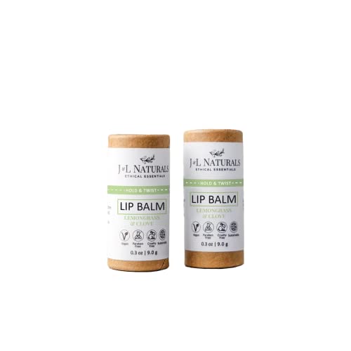 J&L Naturals Sustainable Lip Balm | Organic Ingredients, 100% Natural, Eco-Friendly | Cruelty Free, Vegan, Paraben Free, Silicone Free (Lemongrass & Clove, 2-Piece Duo)