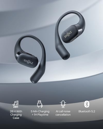 SHOKZ OpenFit - Open-Ear True Wireless Bluetooth Headphones with Microphone, Earbuds with Earhooks, Sweat Resistant, Fast Charging, 28HRS Playtime, Compatible with iPhone & Android (Renewed)