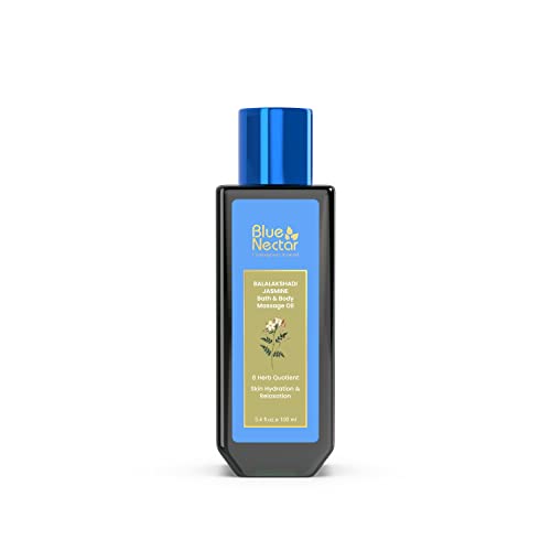 Blue Nectar Sensuous Jasmine Body Massage Oil for Relaxing Massage Therapy with Essential Oils | 100% Natural Ingredients (8 Herbs,3.4 fl oz)