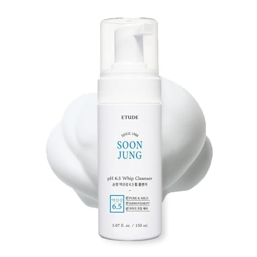 ETUDE SoonJung pH 6.5 Whip Facial Cleanser 5.1 fl. oz. (150ml) 21AD | Soft Bubble Fragrance-Free Low-pH Korean Hydrating Cleansing Wash for Sensitive Skin | Korean Skin Care, K-Beauty | Vegan