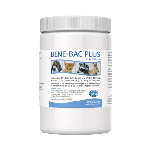 Pet-Ag Bene-Bac Plus - 1 lb Powder - FOS & Probiotics for Dogs, Cats, Exotic & Wildlife Mammals