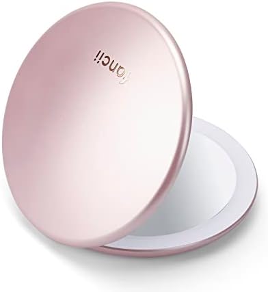 Fancii Taylor LED Lighted Travel Makeup Mirror, Rechargeable with 10x/1x Magnifying & 3 Light Settings - Compact, Portable, Large 5” Wide Hand Mirror for Handbag and Purses (Rose Gold)