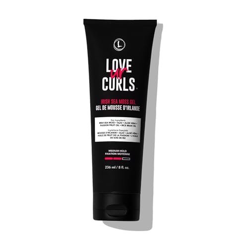 Love Ur Curls Irish Sea Moss Hair Gel, Medium Hold Hair Styling Curling Gel for Defined Curly Hair, Waves & Coils, Vegan, Cruelty Free, 236mL
