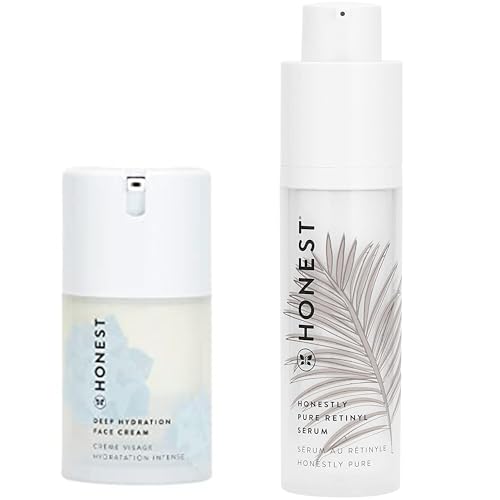 Honest Beauty Deep Hydration Face Cream + Age Defying Vegan Nightly Retinyl Serum Bundle | All Skin Types | Cruelty Free | 1.7 fl oz, 1 fl oz