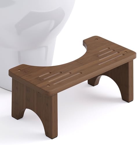 6.7 Inch Toilet Stool Squat Adult, Wooden Poop Stool for Bathroom Adults & Kids, Ergonomic Squatting Potty for Healthy Posture, Portable Bamboo Potty Step with Non-Slip Mat