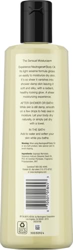 Neutrogena Body Oil Light Sesame Formula, Dry Skin Moisturizer & Hydrating Body Massage Oil, for Radiant & Healthy Looking Glow, Nourishing Bath Oil for Sheer Moisture, 16 fl. oz