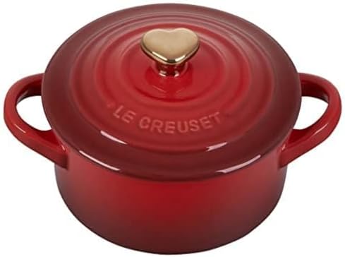 Le Creuset Stoneware Mini Round Cocotte, 8oz., Cerise with Gold Heart Knob