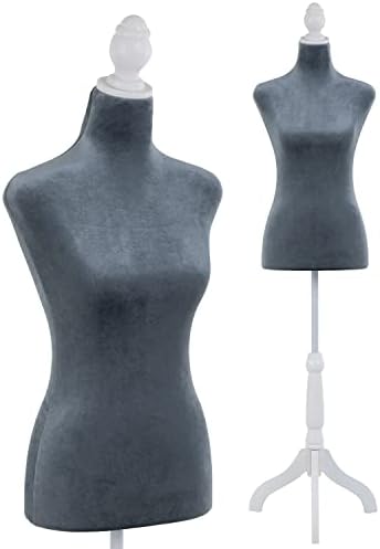 Mannequin Body Dress Form Torso Female Manikin 49.6-63.4 Inch Height Adjustable Wooden Tripod Stand High Density Foam Portable Display Mannequin (Grey, 49.6-63.4 Inches)