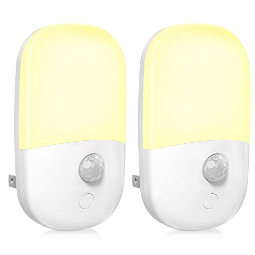 MAZ-TEK Plug in Motion Sensor Dimmable Night Light, Soft Warm White LED Nightlight with Dusk to Dawn Motion Sensor, Adjustable Brightness for Bedroom, Bathroom, Kitchen, Hallway, Stairs,2 Pack