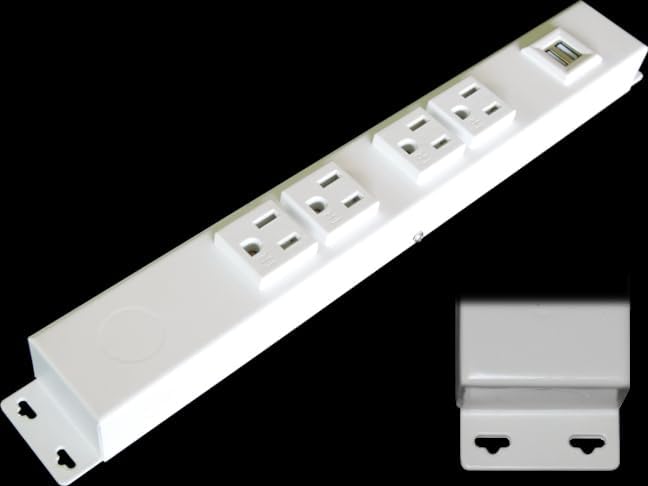 12” Hardwired Power Strip (NO Power Cord), 4 Tamper Resistant Outlets (NEMA 5-15R - NOT 20Amp), with Ears (with mounting tabs on Both Ends), USB, White