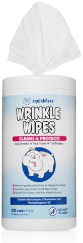 Squishface Wrinkle Wipes – 5”x7” Large Dog Wipes - Deodorizing, Tear Stain Remover – Great for English Bulldog, Pugs, Frenchie, Bulldogs, French Bulldogs & Any Breed! (80 Count)