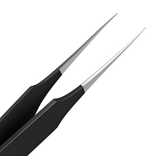 Ingrown Hair Tweezers | Pointed Tip | 2 Pack | Black | Precision Stainless Steel | Extra Sharp and Perfectly Aligned for Ingrown Hair Treatment & Splinter Removal For Men and Women | By Tweezees
