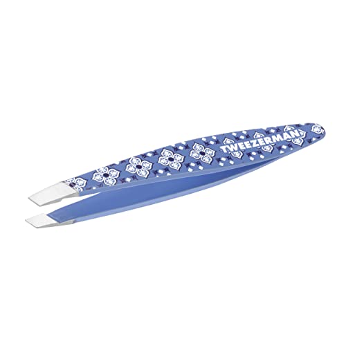 Tweezerman Lisbon Sea Mini Slant Tweezer - Tweezers for Eyebrows, Travel Tweezers for Eyebrows, Facial Hair, Ingrown Hair