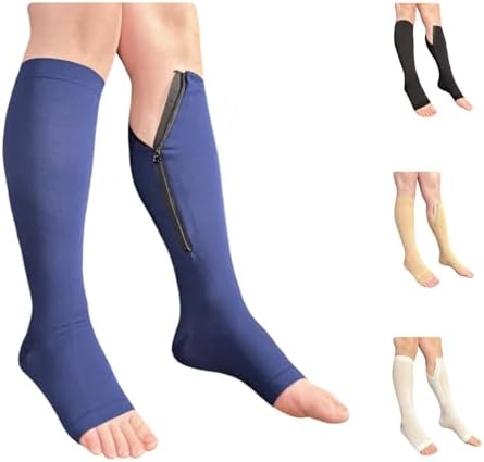 Open Toe Inside Leg Calf Zipper 30-40 mmHg Grade 3 Compression Socks