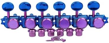Guyker 6 Inline Vintage Guitar Lock String Tuners – Locking Tuning Key Pegs Machine Heads Replacement Parts for ST TL Style Electric, Folk or Acoustic Guitars – GK55SP, Blue+Pink