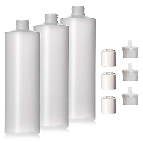 8oz Natural Color HDPE Squeeze Bottles with Disc Cap and Squirt Cap (3 Pack) (8oz)