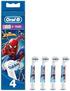 Oral-B Pro Kids Electric Toothbrush Head, with Spiderman Characters, Extra Soft Bristles, for Ages 3+, Pack of 4 Toothbrush Heads, White