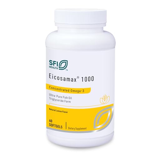 Klaire Labs Eicosamax 1000 TG Fish Oil - 1000 mg EPA/DHA per Soft Gel, Ultra Pure Omega-3 Fish Oil Pills - Sustainably Sourced - Natural Lemon Flavor for No Fishy Burps (60 Softgels)