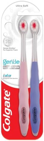 Colgate Gentle UltraFoam Ultra Soft Bristles Manual Toothbrush for adults, 2 Pcs, Soft Bristles for Superior Clean, Multicolor