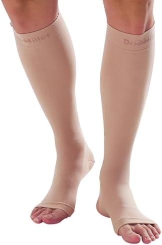 Doc Miller Compression Socks with Zipper – Open Toe, Knee High 15-20 mmHg Support Stockings for Women and Men, Easy to Wear, Travel, Maternity, Daily Use – 1 Pair