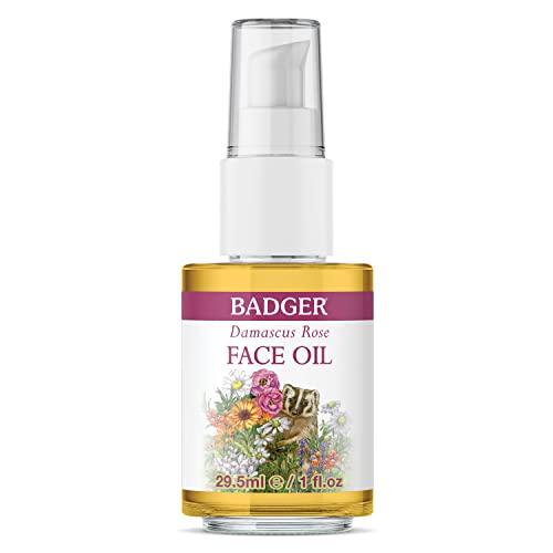 Badger Damascus Rose Antioxidant Face Oil, Certified Organic Rose Oil, Organic Moisturizing Facial Oil, 1 oz Glass Bottle