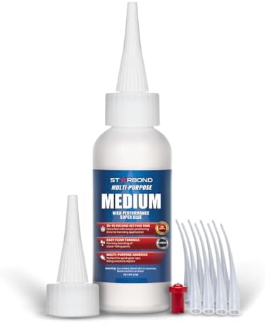 Starbond 2 oz. Medium CA Glue (Premium Cyanoacrylate Super Glue) with Extra Cap and Microtips for Quick Glue-ups, Woodworking, Woodturning, Hobby Models