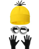 HEYFIZZ 3 Pcs Halloween Costume Accessories Adult,Goggles Glasses/Yellow Beanie/Gloves for Men Women Cosplay Party Set