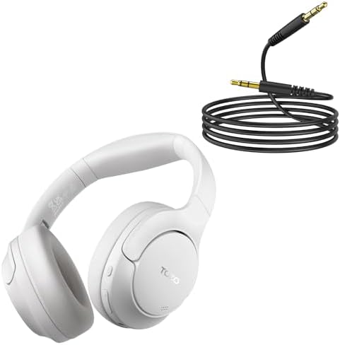TOZO HT2 Hybrid Active Noise Cancelling Headphones Dark White + 3.5mm Audio Cable Aux Cable Compatible for Headphone Tablets