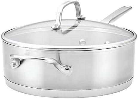 KitchenAid 3-Ply Base Brushed Stainless Steel Deep Saute Pan with Helper Handle and Lid, 4.5 Quart