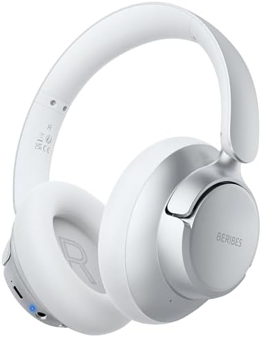 BERIBES Upgraded Hybrid Active Noise Cancelling Wireless Headphones with Transparent Modes,70H Playtime Bluetooth Headphones Wireless with Mic, Deep Bass,3.5MM Cable,Soft-Earpads,Fast Charging-Silver