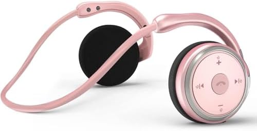 Behind The Head Headphones, Wrap Around Head Small Bluetooth Headphones Lightweight Foldable Wireless Sports Sweatproof Headset with Microphone & Carrying Case (Gold)