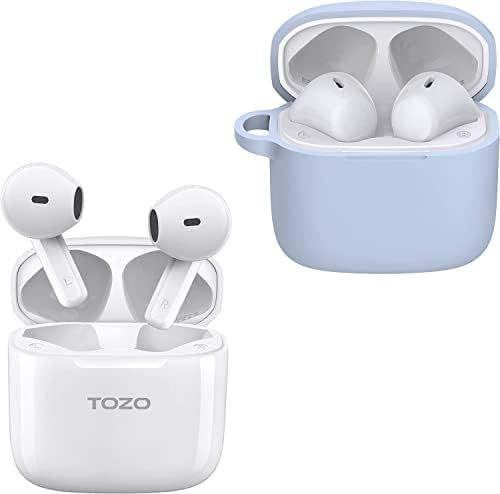 TOZO A3 Wireless Earbuds Bluetooth 5.3 Half in-Ear Lightweight Headsets White A3 Protective Silicone Case Blue