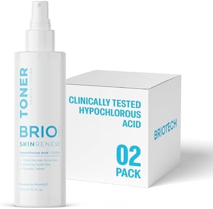 BRIOTECH Skin Renew Toner, Hypochlorous Acid Spray Topical Skin Spray for Face and Skin, Minimize Appearance of Blemishes, Soothing Mist for Redness & Bumps, Stocking Stuffer, 4 fl oz ea, 2 ct