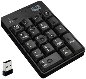 Adesso WKB-6010UB - Wireless Spill Resistant 18-Key Numeric Keypad Number Pad, Black