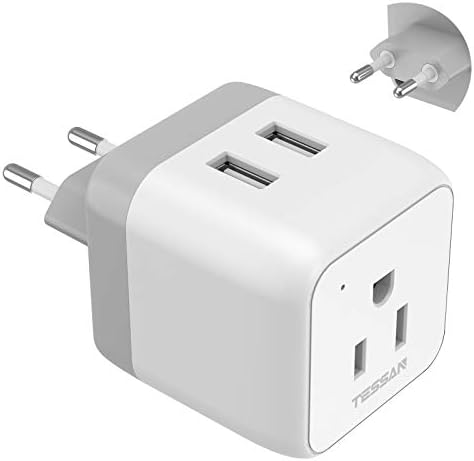 European Travel Plug Adapter, TESSAN US to Europe Power Adapter with 2 USB Charging Ports, Outlet Adaptor for USA to Most of Europe France Germany Italy Greece Spain Iceland, Type C